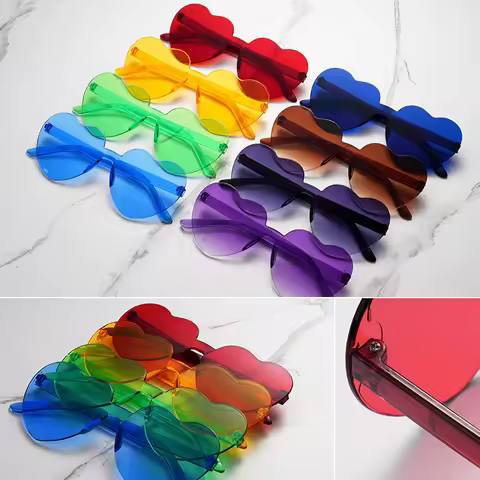 Free Shipping 2025 Color Heart Shape Ocean Personality Frameless Children's Fashion Candy Love Sungl