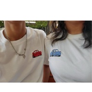 Cars Lighting Mcqueen & Sally Embroidery Couple T-Shirt Free Sticker