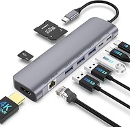 USB C Hub Multiport Adapter, 9 in 1 Docking Station Laptop with HDMI, Ethernet, 100W PD, 3 USB 3.0 P