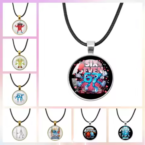 Game STEAL A BRAINROT Blue 67 sahur Cute No. 67 Handmade 25mm Leather Rope Necklace Glass Accessorie