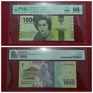 Indonesia 1000 rupiah 2016 graded PMG 66 EPQ prefik AAA