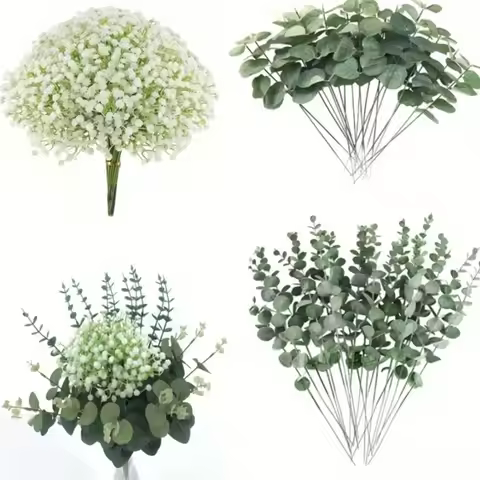 5Pcs Mixed Artificial Flowers Floral Arrangement Artificial Plant Silver Dollar Leaves Artificial Eu