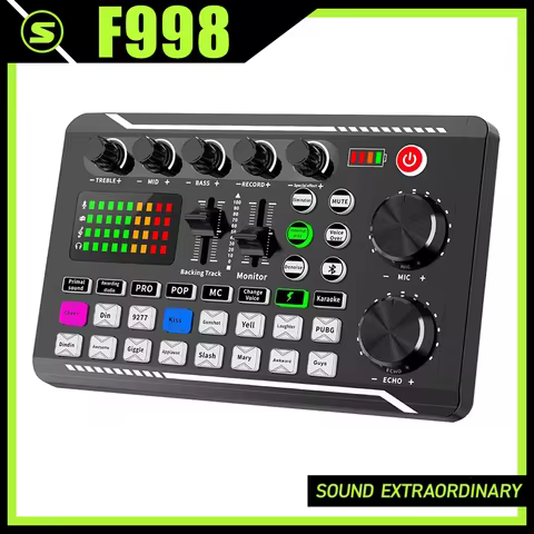 F998 Live Broadcast Studio Sound Card f998 Live Mixer DJ Bluetooth Equipment Microphone Console Voic
