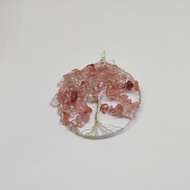 925 Silver Pendant @ 925 Silver Pink Crystal Tree Free 925 Silver Leather Chain