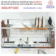 Kệ úp chén dĩa 2 tầng 80cm đa năng inox 304 kệ chén dĩa 2 tầng inox KAG-RT1203