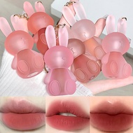 6 Colors Velvet Matte Liquid Lipstick set, Cute Rabbit Lip Glaze 2 in 1 Key Chain Lip Gloss Lip Stai