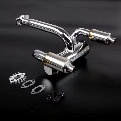 A43M CNC Metal 2X Twin Exhaust Pipe with Muffler for 1/5 HPI Rovan Baja 5B 5T 5SC RC