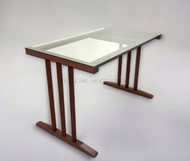 Peculiar Wood (Handcraft) – Minimalist Modern Solid Hardwood Study Desk/Study Table/Computer with Tempered Glass Table Top 极简风实木桌子