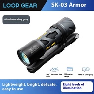 ไฟฉาย SK03แบบมีห่วงสำหรับกลางแจ้งที่แข็งแรงทนทานระยะไกลชาร์จพกพาขนาดเล็กทางยุทธวิธีอเนกประสงค์