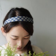 古董領帶改製手工髮箍-FENDI灰藍色古典印花-窄版