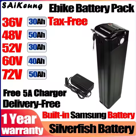36v48v 52v60v72v SilverFish Lithium Bike Battery 48 Volt Batterie Vélo 36v 13 Ah Duotts S26 Battery 