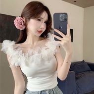 上衣tops纯欲风性感花瓣修身吊带背心女2025夏季新款显瘦气质短款抹胸上衣新款25.9.9