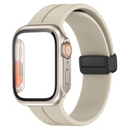 Strap For iwatch band 44mm 45mm 41mm 40mm 45 mm Magnetic buckle Silicone Bracelet Glass case cove iWatch Series 8 se 7 6 4