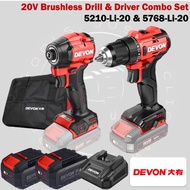 DEVON 5210-Li-20 20V Brushless Cordless Driver Drill & 5768-Li-20 Brushless Impact Driver Combo Set