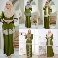 (XS-5XL) OLIVE GREEN KURUNG MODERN KEDAH KEBAYA LACE PLUS SIZE NIKAH TUNANG ANNUAL DINNER PENGANTIN SANDING RAYA MURAH