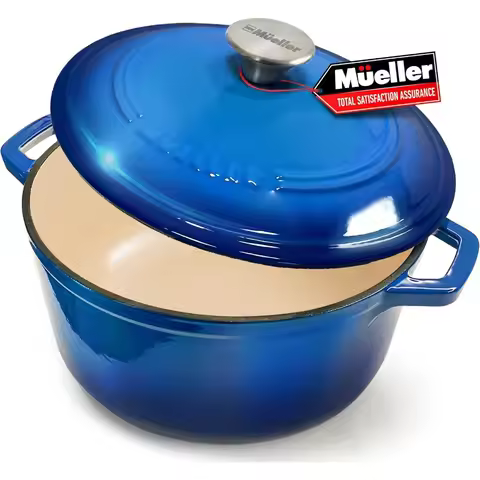 6qt Enameled Cast Iron Dutch Oven, Heavy-Duty Casserole and Braiser Pan with Lid and Knob, Safe for 