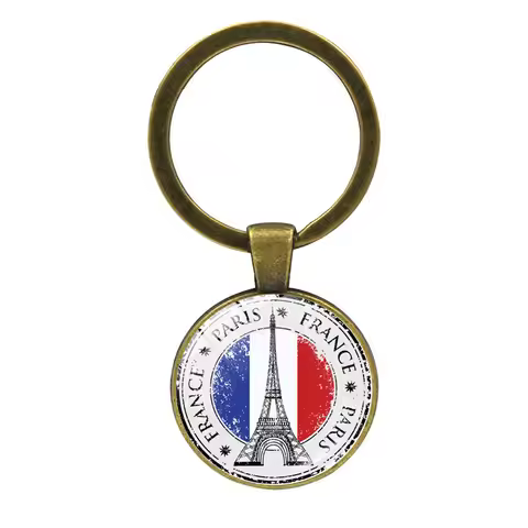 Paris Souvenirs Gifts Keychain France 2024 Eiffel Tower Triumphal Arch National Flag Glass Pendant U