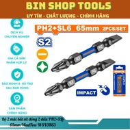 Set of 2 double-headed screwdriver bits PH2+SL6 65mm WadFow WSV3K63