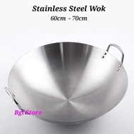70cm High Quality Stainless Steel Double Handle Wok / Stainless Steel Wok / Kuali Stainless Steel