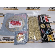 moto part RK STEEL GOLD / NICKEL CHAIN SET WITH TAKASAGO ENGINE SPROCKET FOR SNIPER 150/SNIPER 155/R