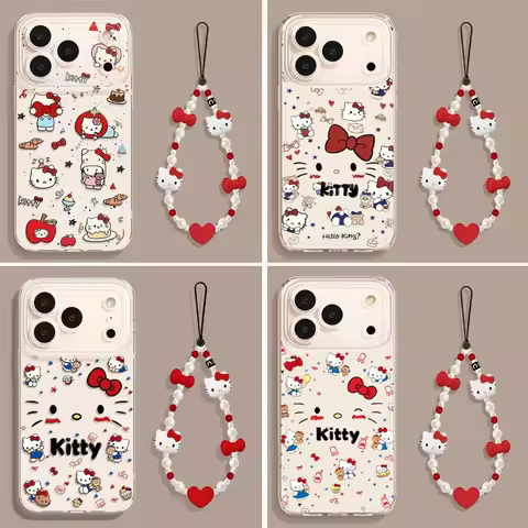 Hello Kitty Heart Chain Lanyard Phone Case For Huawei Honor 90 Lite X7B X8B X9B X9A Nova 9SE P30 Pro