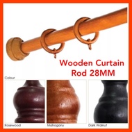 28MM Wooden Curtain Rod / Kayu Langsir Rod untuk Pintu Bilik dan Pintu Dapur / Wall Bracket Hall Arch Kitchen Divider