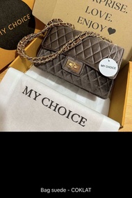 TAS WANITA SELEMPANG MY CHOICE BAG SUEDE RANTAI EMAS GRATIS BOX