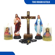 CATHOLIC PRAYER PACKAGE (15 CM) / MOTHER MARY STATUE / SITTING CROSS / CATHOLIC ROSARY / JESUS STATU