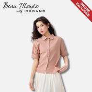 [Online Exclusive]Beau Monde Giordano Women Natural Linen Cotton Puff Sleeve Casual Shirt