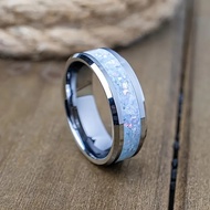 Opal Stone Motif Ring Men's Silver Stainless Steel Ring with Abstract Gradient Motif Lightbiru 8 mm 