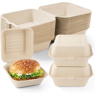 10/25 Packs Disposable To-Go Food Containers Sets, 6 x 6 Inches(15*15cm) Compostable Clamshell Take 