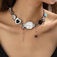1pc Y2K Style Multi-Element Necklace With Watch/Heart/Star/Butterfly Charms, Fashionable Charm Chain