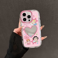 🔥SheCase🔥การ์ตูนน่ารักลายเดอะพาวเวอร์พัฟเกิร์ลส์ซีซ กระจกแต่งหน้า เคสไอโฟน 16 15 11 12 13 14 Pro Max