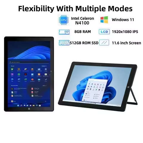 Intel Celeron N4100 CPU 11.6" Windows 11 Tablet 8GB RAM 512GB SSD ROM 64-bit Quad Core Dual Cameras 