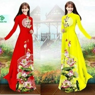 Japanese silk ao dai with lotus pattern and luxurious copper Clear face available in 2 colors red an