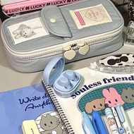 MXBEAUTY Pencil Cases, Blue Gray Color Large Capacity Pencil Bag, Kawaii Heart Zipper Cosmetic Pouch Pencil Holder Children