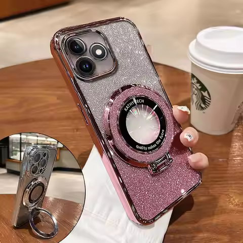 Redmi 12 5G Case With Ring Magnetic Bracket,Luxury Glitter Cover For Xiaomi Redmi 12 5G 13C 4G Case 