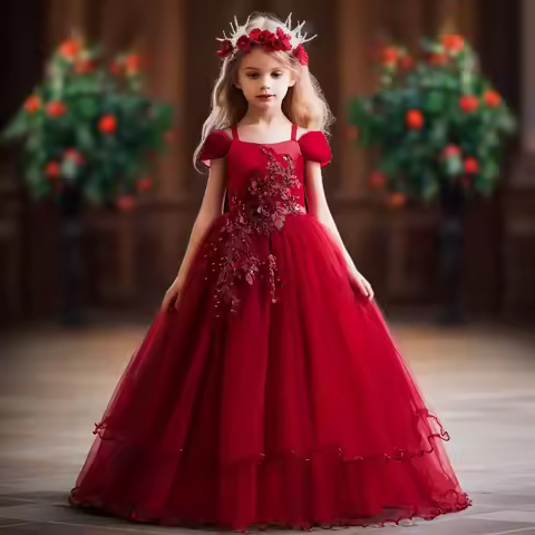 Kids Wedding Dresses for Girls Elegant Flower Princess Long Gown Teen Girls Birthday Dress Vestidos 