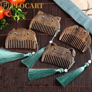 PLOCART Fine Tooth Comb with Tassels Sandalwood Ebony Women Scalp Massager Carved Head Acupuncture P