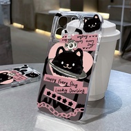 Transparent Silicone Case with Black Cat Image and Pink Heart Cat Motif Various Comfortable Touch St