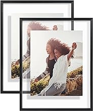 Americanflat Aluminum 11x14 Floating Picture Frame Set of 2 in Black - Use as 11x14 Picture Frame or 8x10 Floating Frame - Photo Frame with Slim Metal Molding and Shatter-Resistant Cover for Wall