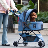 LZD รถเข็นสัตว์เลี้ยง DODOPET รุ่น 3 ล้อ มีที่วางแก้ว รถเข็นแมว สุนัข Pet stroller พับเก็บง่าย รับน้ำได้ถึง15KG. แข็งแรง ทนทาน MONKEY