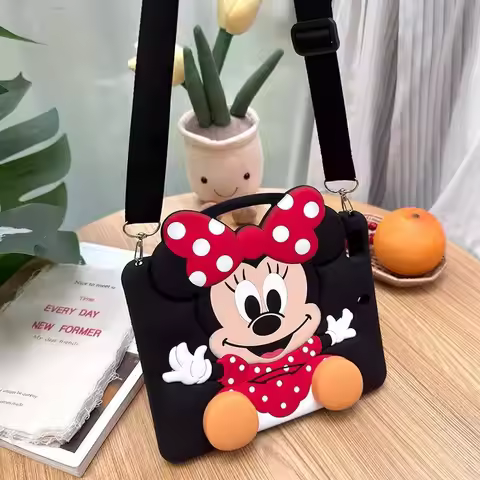 Cute Cartoon Minnie Adjustable Stand Silicone Case for iPad Mini 1-8/Air 1-5/M2/M3/Pro 9.7-11in/10th