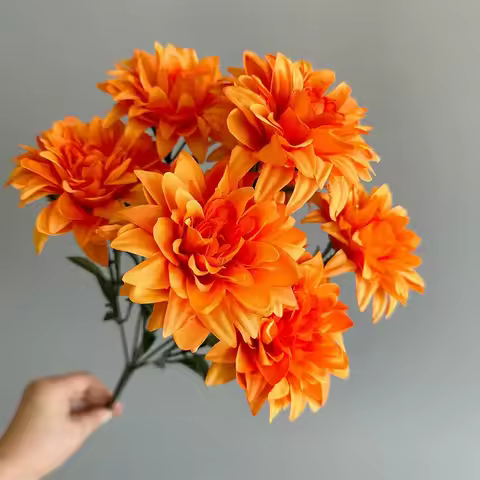 Artificial Dahlia Flowers Bouquet of 7-Heads Fake Flowers for Wedding Desk Room Party Bouquet Table 