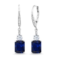 925 Sterling Silver Blue Created Sapphire Dangle Earrings For Women (5.40 Cttw, Gemstone September B