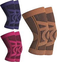 Tipi Toe Knee Compression Sleeve Support Unisex Pack of 3 Contemporary Elegance Brown Pink Violet wi