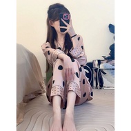 pyjamas pyjamas women Ice Silk Pyjamas - Women's All-Season Long Sleeve Polka Dot Home Wear