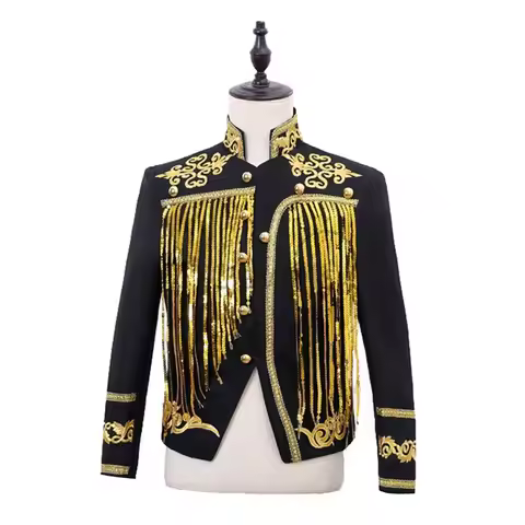 Men's Palace Prince Cosplay Costume European Sequin Embroidered Jacket with Spanish Tassel for Stage