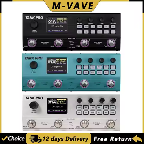 M-VAVE TANK PRO Guitar Bass Multi-Effects Pedal Rechargeable Amp/Cab Sim 120 Presets 300+ Effects 15