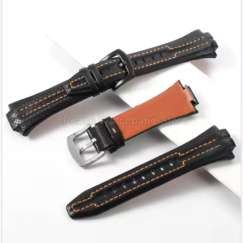 For Seiko Sportura SNL017 7L22-0AE0 SNA595P2 Premium Genuine Leather Watch Strap Convex Lug Breathab